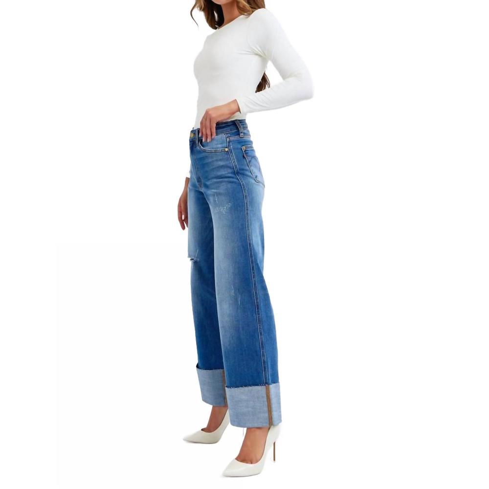 Judy Blue Medium Blue Wide Leg Cuffed Jeans